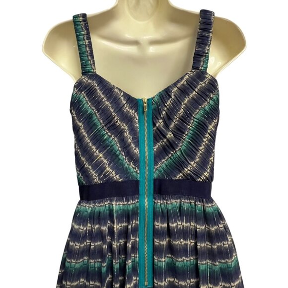 Antonio Melani Josephine Dress Size 2 Seaglass Navy Ikat Pleated Sleeveless Zip - Picture 15 of 16